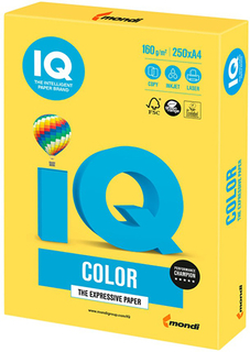 Цветная бумага для офиса IQ-COLOR А4, 160 г/м, 250 листов, канареечно-желтая (110686)