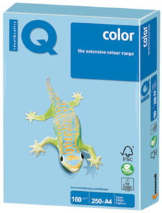 Цветная бумага для офиса IQ-COLOR А4, 160 г/м, 250 листов, пастель, голубой лед (110809)