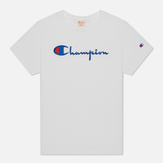 Женская футболка Champion Reverse Weave Script Logo Crew Neck, цвет белый