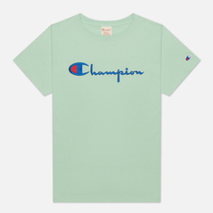 Женская футболка Champion Reverse Weave Script Logo Crew Neck, цвет зелёный
