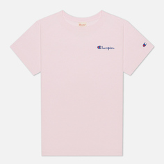 Женская футболка Champion Reverse Weave Small Script & Logo Sleeve Crew Neck, цвет розовый
