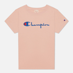 Женская футболка Champion Reverse Weave Script Logo Crew Neck, цвет розовый