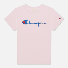 Женская футболка Champion Reverse Weave Script Logo Crew Neck, цвет розовыйS