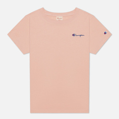 Женская футболка Champion Reverse Weave Small Script & Logo Sleeve Crew Neck, цвет розовыйS