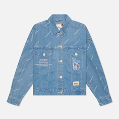 Женская джинсовая куртка Evisu Monogram Laser Print All Over & Evisu-Sake Embroidered, цвет синий