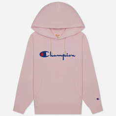 Женская толстовка Champion Reverse Weave Big Script & Logo Sleeve Hoodie, цвет розовый