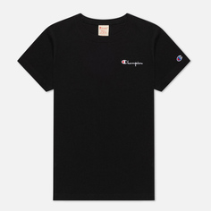 Женская футболка Champion Reverse Weave Small Script & Logo Sleeve Crew Neck, цвет чёрный, размер L