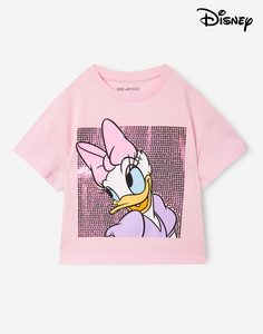 Розовая футболка oversize с принтом Disney и пайетками для девочки Gloria Jeans