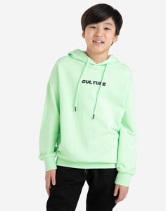 Светло-зелёное худи oversize с принтом Culture для мальчика Gloria Jeans
