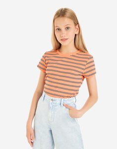 Оранжевая футболка в полоску для девочки Gloria Jeans