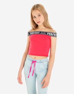 Красный кроп-топ с открытыми плечами для девочки Gloria Jeans