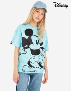 Голубая футболка oversize тай-дай и принтом Disney для девочки Gloria Jeans