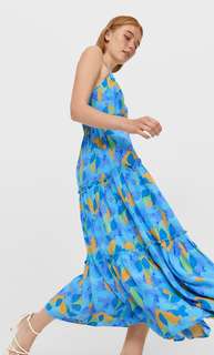 Stradivarius Длинное Платье С Завязками На Воротнике Синий Xl