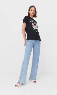 Stradivarius Футболка С Принтом Черный Xl