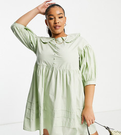 Шалфейно-зеленое платье мини с воротником и пуговицами спереди Influence Plus-Зеленый цвет