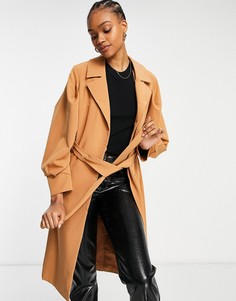 Светло-коричневое пальто в деловом стиле с поясом и объемными рукавами Y.A.S-Оранжевый цвет