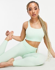 Бесшовный бюстгальтер для йоги мятного цвета с легкой степенью поддержки и квадратным вырезом South Beach-Зеленый цвет
