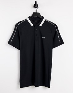 Черная футболка-поло узкого кроя с окантовкой BOSS Athleisure Paule 2-Черный