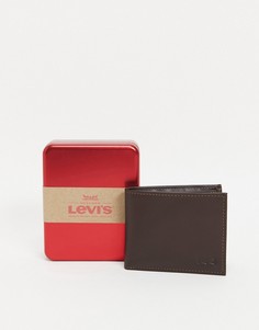 Коричневый кожаный бумажник с логотипом Levis-Коричневый цвет