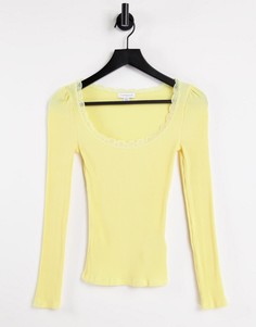 Желтая футболка с длинными рукавами и кружевной отделкой Topshop-Желтый