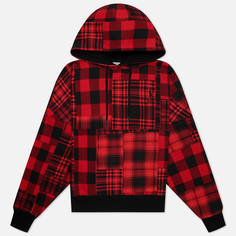 Женская толстовка Polo Ralph Lauren Plaid Patchwork Fleece Hoodie, цвет красный