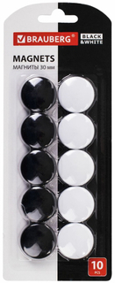 Набор магнитов Brauberg Black&White, 30 мм х 10 шт, черные/белые (237468)