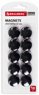 Набор магнитов Brauberg Black&White, 30 мм х 10 шт, черные (237466)