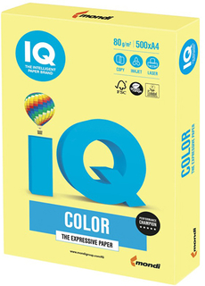 Цветная бумага для офиса IQ-COLOR А4, 80 г/м, 500 листов, тренд, лимонно-желтая (110678)