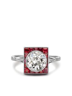Pragnell Vintage платиновое кольцо Art Deco с рубином и бриллиантом