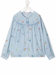 Stella McCartney Kids джинсовая рубашка с цветочной вышивкой