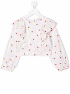Stella McCartney Kids блузка с оборками и цветочной вышивкой
