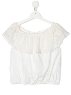 DONDUP KIDS топ с открытыми плечами и вышивкой