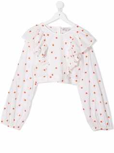 Stella McCartney Kids блузка с цветочной вышивкой и оборками