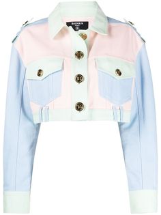 Balmain укороченная джинсовая куртка в технике пэчворк