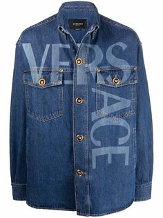 Versace джинсовая куртка с узором Greca и логотипом