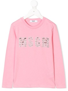 MSGM Kids топ с логотипом с кристаллами спереди
