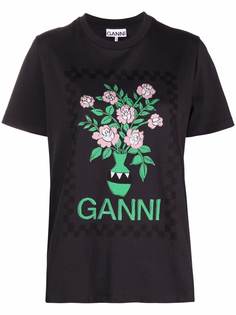 GANNI футболка с цветочным принтом