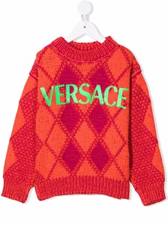 Versace Kids джемпер с узором аргайл и логотипом