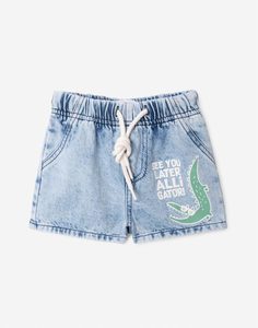 Джинсовые шорты с принтом See you later alligator для мальчика Gloria Jeans