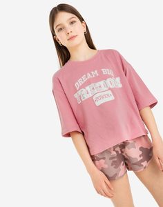 Розовая футболка oversize с принтом Freedom для девочки Gloria Jeans