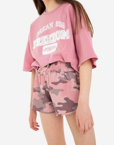 Розовые шорты с камуфляжным принтом для девочки Gloria Jeans