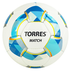 Мяч футбольный TORRES Match, для газона, 4-й размер, белый/голубой [f320024]