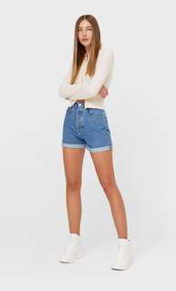 Stradivarius Шорты Mom Fit Средний Деним 32