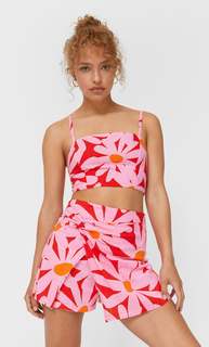 Stradivarius Юбка-Шорты Мини С Узлом Цвет Фуксии Xs