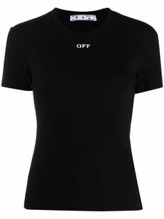 Off-White футболка в рубчик с логотипом