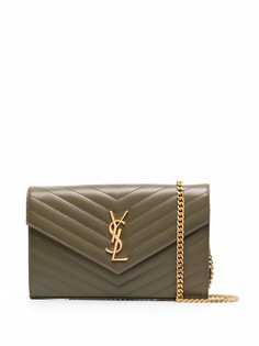 Saint Laurent стеганый кошелек с цепочкой и монограммой