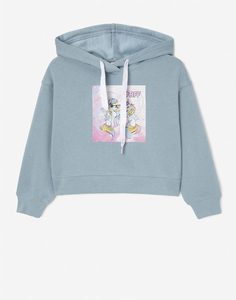 Голубое худи oversize с принтом #Bff для девочки Gloria Jeans