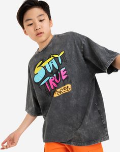 Серая футболка oversize с принтом STAY TRUE для мальчика Gloria Jeans