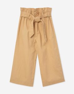 Бежевые брюки-кюлоты с поясом для девочки Gloria Jeans