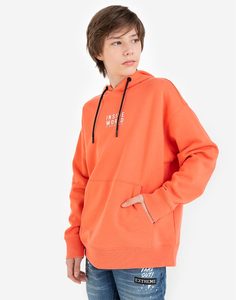 Оранжевое худи oversize с принтом Inside world для мальчика Gloria Jeans